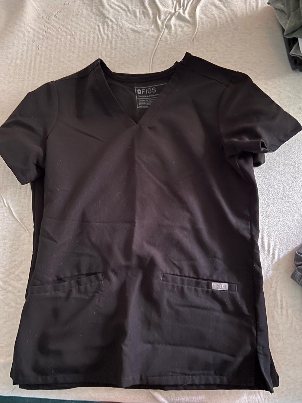 Figs Black V-Neck Medical Scrub Top